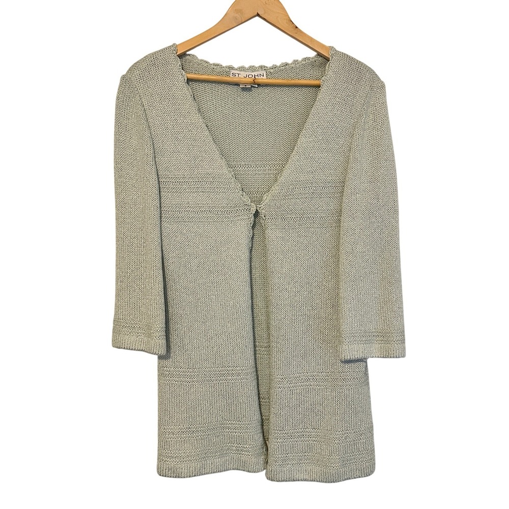 St. John Collection‎ 3/4 Sleeve Knit Cardigan Sweater Womens 6 Mint Luxury Long